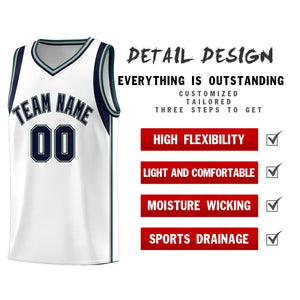 Custom White Navy-Gray Sleeve Color Blocking Classic Sports Uniform Basketball Jersey