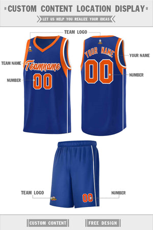 Custom Royal Orange-White Sleeve Color Blocking Classic Sports Uniform Basketball Jersey