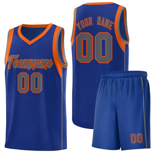 Custom Royal Orange-Gray Sleeve Colorblocking Classic Sports Uniform Basketball Jersey