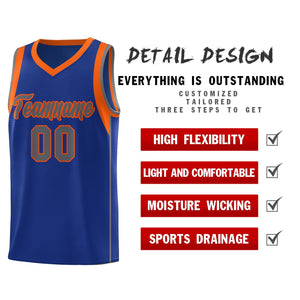 Custom Royal Orange-Gray Sleeve Colorblocking Classic Sports Uniform Basketball Jersey