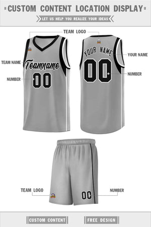 Custom Gray Black-White Sleeve Color Blocking Classic Sports Uniform Basketball Jersey