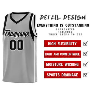 Custom Gray Black-White Sleeve Color Blocking Classic Sports Uniform Basketball Jersey