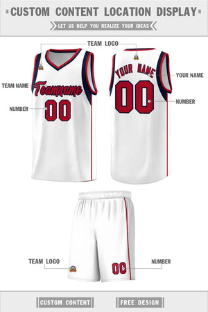 Custom White Navy-Red Sleeve Color Blocking Classic Sports Uniform Basketball Jersey