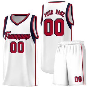 Custom White Navy-Red Sleeve Color Blocking Classic Sports Uniform Basketball Jersey