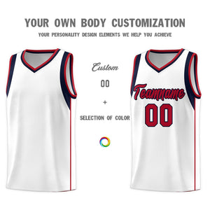 Custom White Navy-Red Sleeve Color Blocking Classic Sports Uniform Basketball Jersey