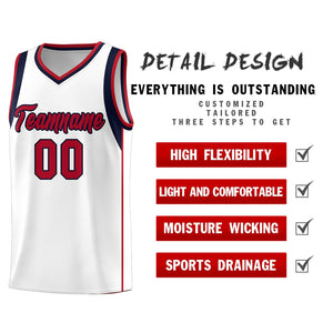 Custom White Navy-Red Sleeve Color Blocking Classic Sports Uniform Basketball Jersey