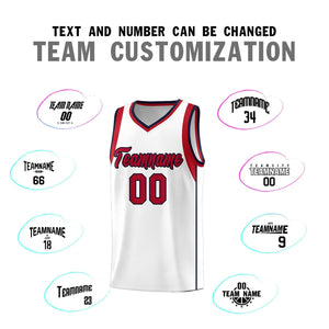 Custom White Red-Navy Sleeve Color Blocking Classic Sports Uniform Basketball Jersey