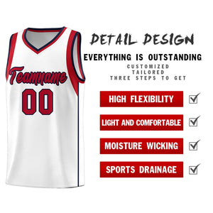 Custom White Red-Navy Sleeve Color Blocking Classic Sports Uniform Basketball Jersey