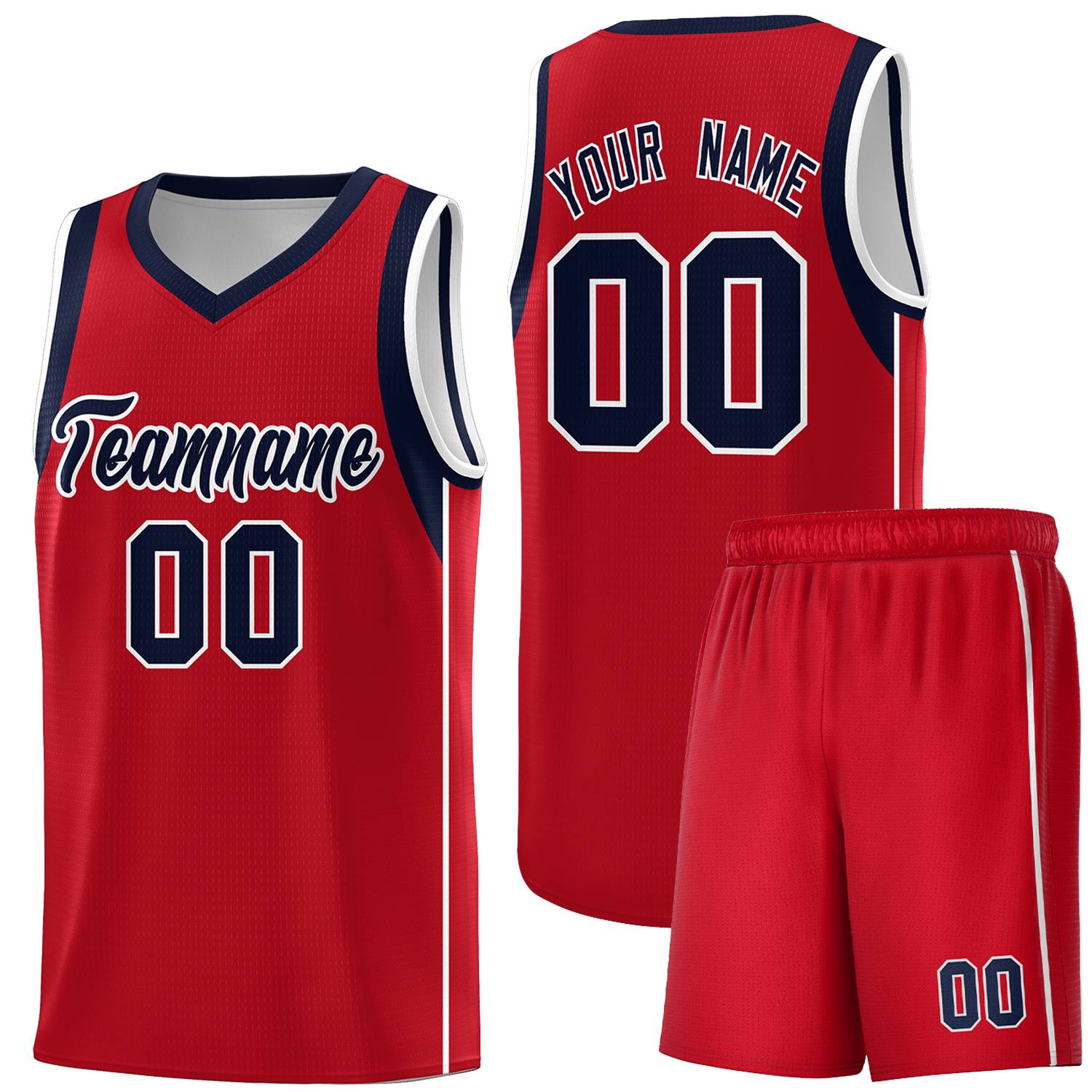 Custom Red Navy-White Sleeve Color Blocking Classic Sports Uniform Basketball Jersey