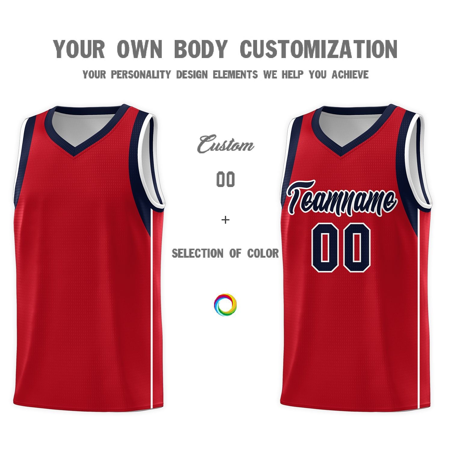 Custom Red Navy-White Sleeve Color Blocking Classic Sports Uniform Basketball Jersey