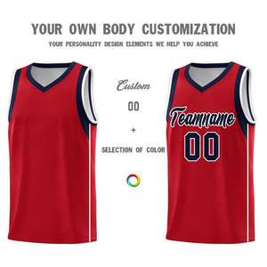 Custom Red Navy-White Sleeve Colorblocking Classic Sports Uniform Basketball Jersey