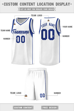 Custom White Royal Sleeve Color Blocking Classic Sports Uniform Basketball Jersey