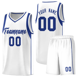 Custom White Royal Sleeve Color Blocking Classic Sports Uniform Basketball Jersey