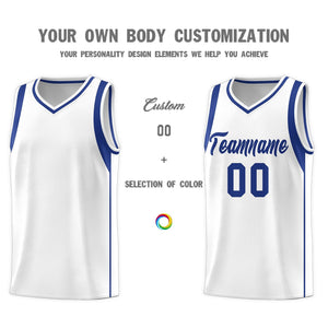 Custom White Royal Sleeve Color Blocking Classic Sports Uniform Basketball Jersey