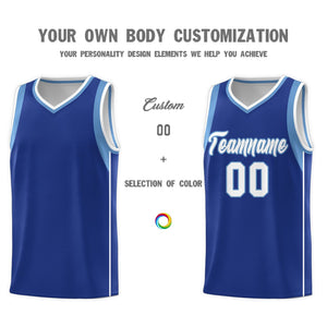 Custom Royal Light Blue-White Sleeve Color Blocking Classic Sports Uniform Basketball Jersey