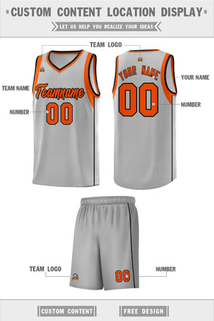 Custom Gray Orange-Black Sleeve Colorblocking Classic Sports Uniform Basketball Jersey