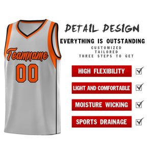 Custom Gray Orange-Black Sleeve Colorblocking Classic Sports Uniform Basketball Jersey