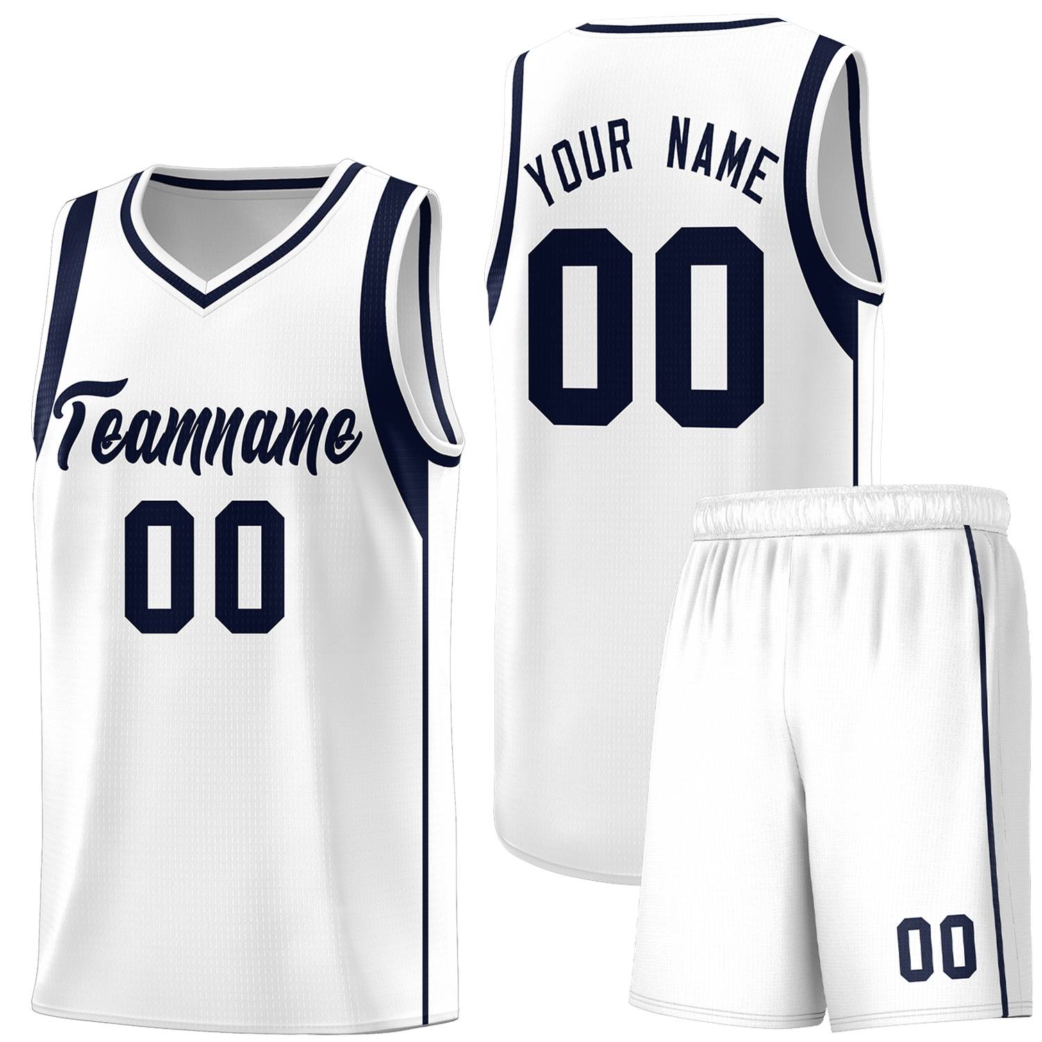 Custom White Navy Sleeve Color Blocking Classic Sports Uniform Basketball Jersey