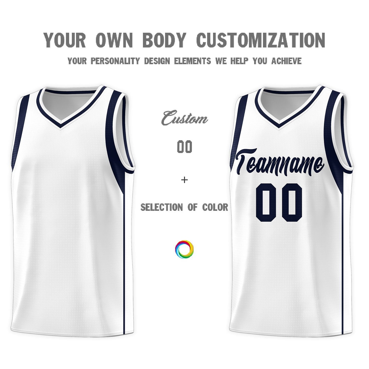 Custom White Navy Sleeve Color Blocking Classic Sports Uniform Basketball Jersey