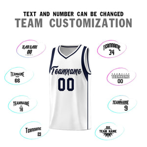 Custom White Navy Sleeve Color Blocking Classic Sports Uniform Basketball Jersey