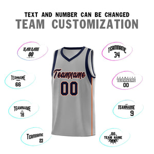 Custom Gray Navy-Orange Sleeve Color Blocking Classic Sports Uniform Basketball Jersey