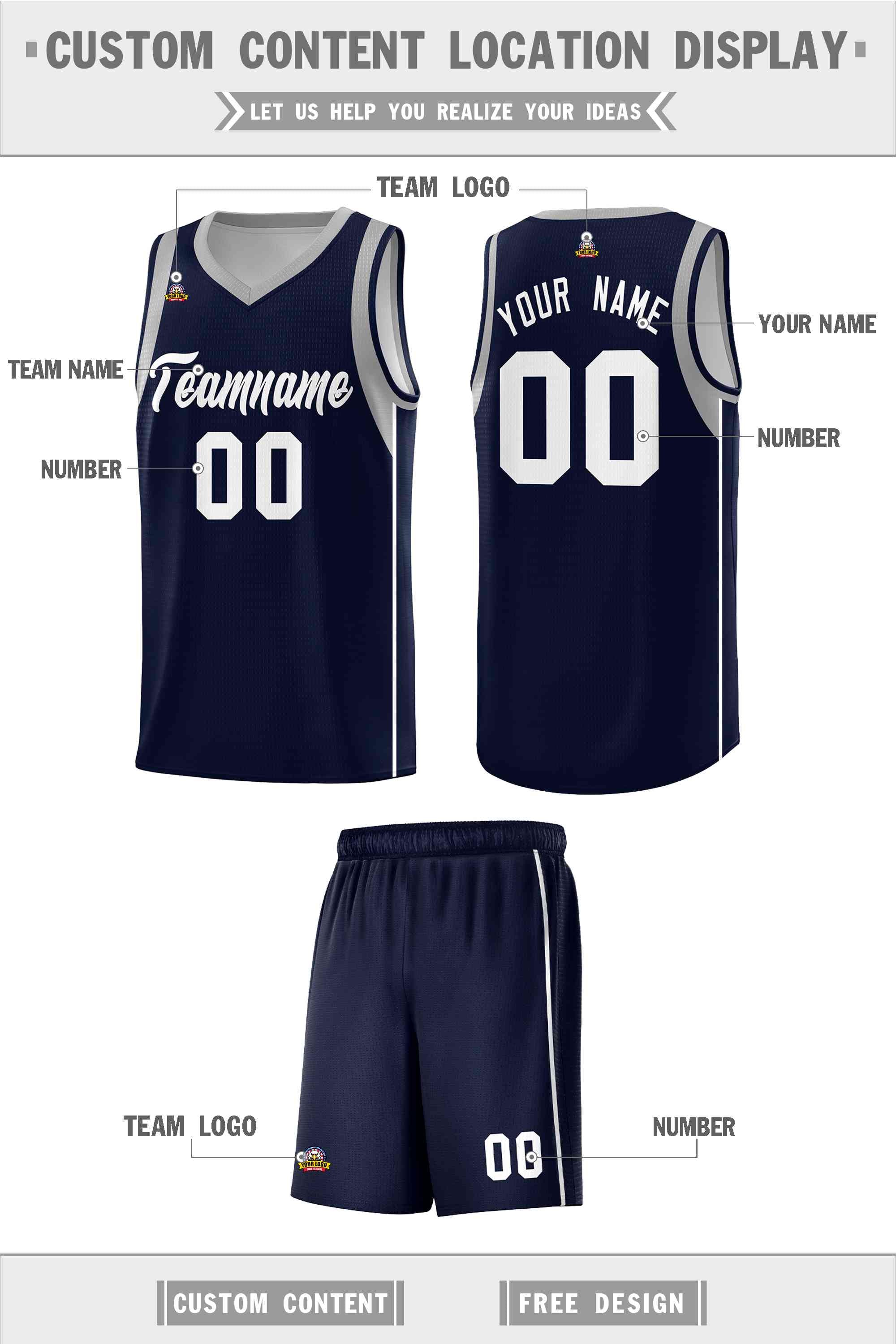 Custom Navy White Sleeve Color Blocking Classic Sports Uniform Basketball Jersey