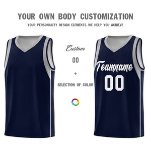 Custom Navy White Sleeve Color Blocking Classic Sports Uniform Basketball Jersey