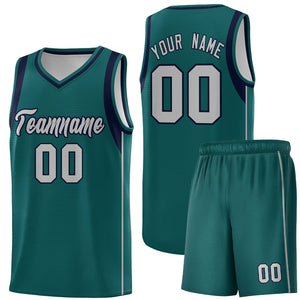 Custom Aqua Gray-Royal Sleeve Color Blocking Classic Sports Uniform Basketball Jersey