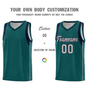 Custom Aqua Gray-Royal Sleeve Color Blocking Classic Sports Uniform Basketball Jersey