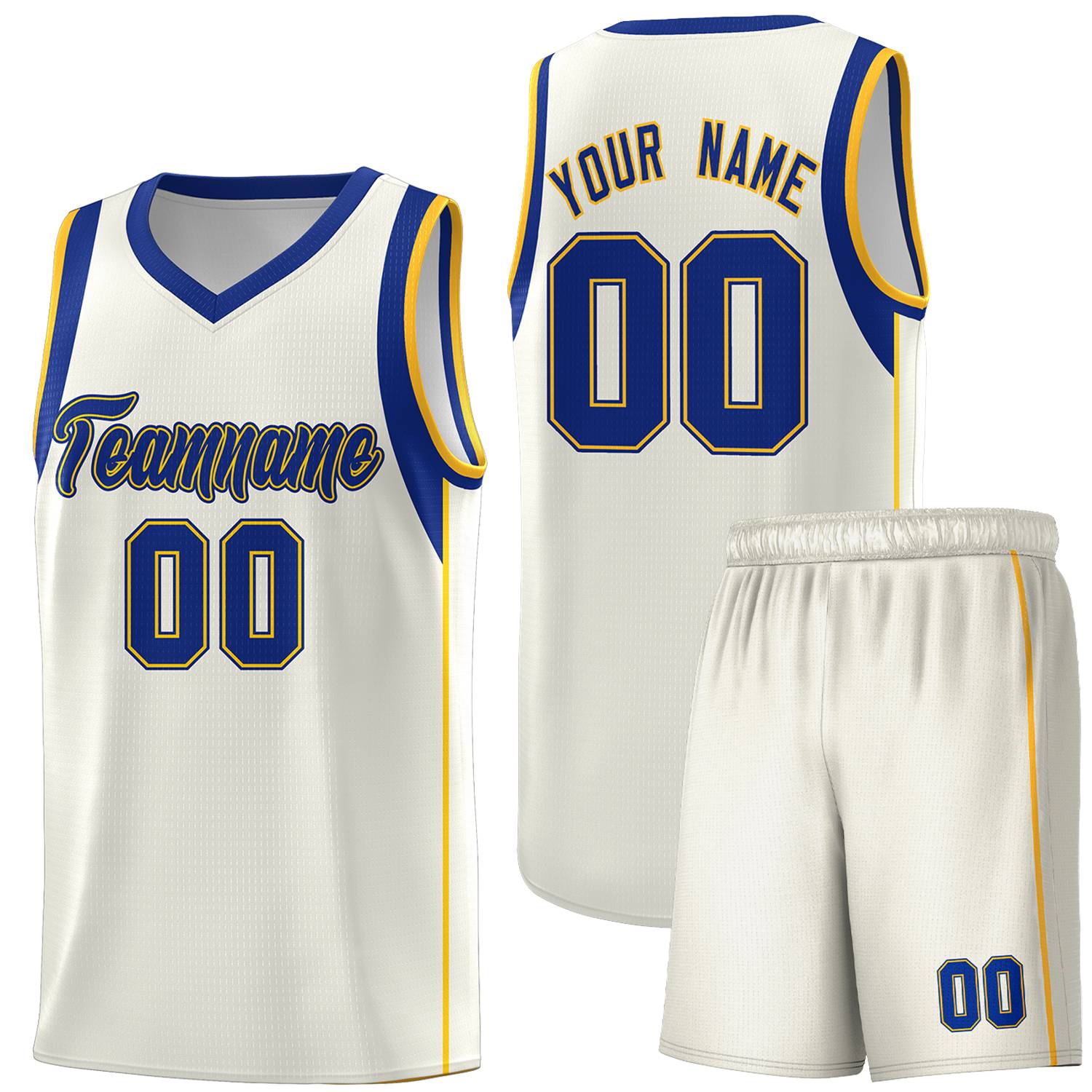 Custom Cream Royal-Gold Sleeve Color Blocking Classic Sports Uniform Basketball Jersey