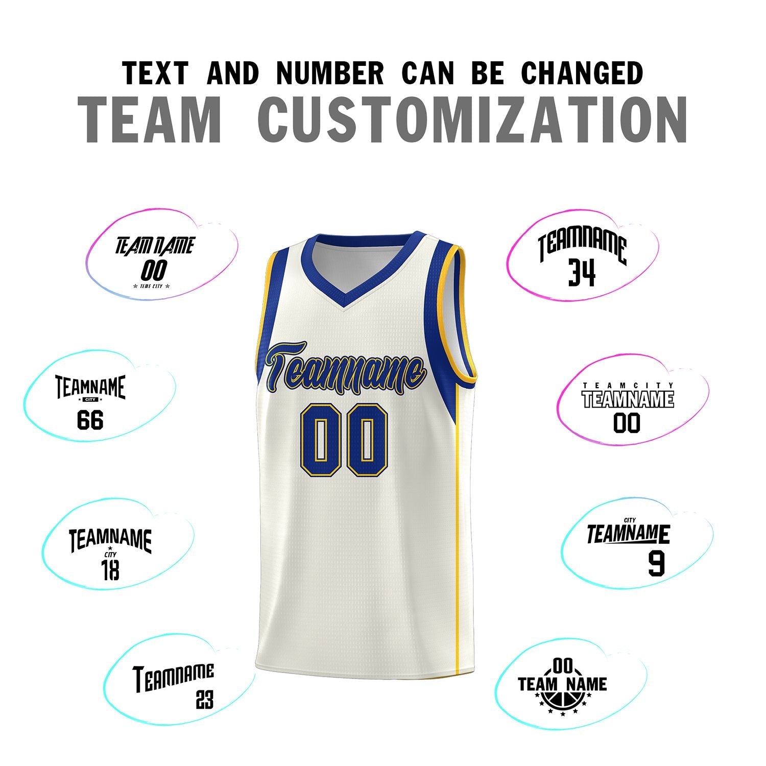 Custom Cream Royal-Gold Sleeve Color Blocking Classic Sports Uniform Basketball Jersey