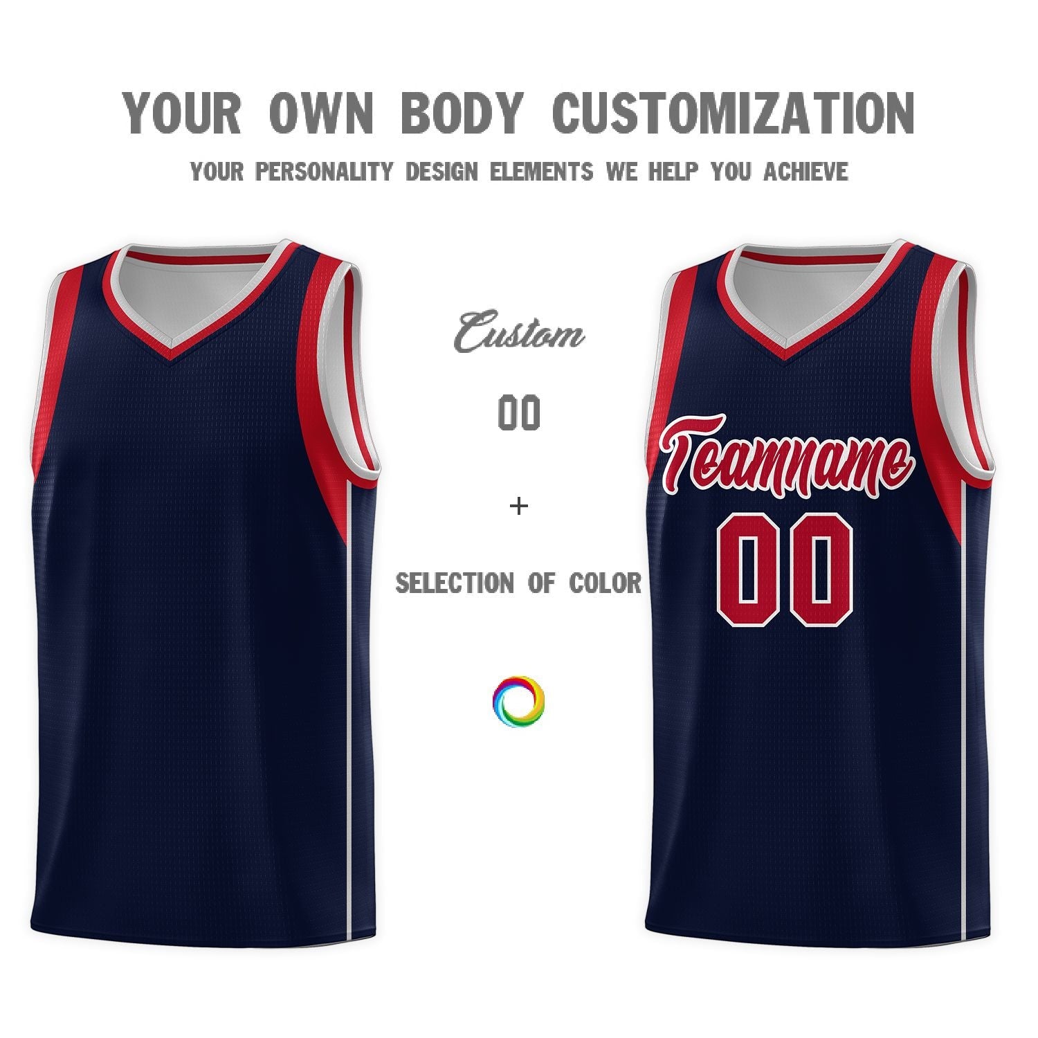Custom Navy Red-Gray Sleeve Colorblocking Classic Sports Uniform Basketball Jersey