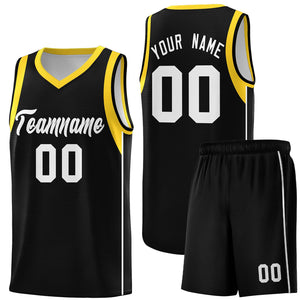 Custom Black White-Gold Sleeve Color Blocking Classic Sports Uniform Basketball Jersey