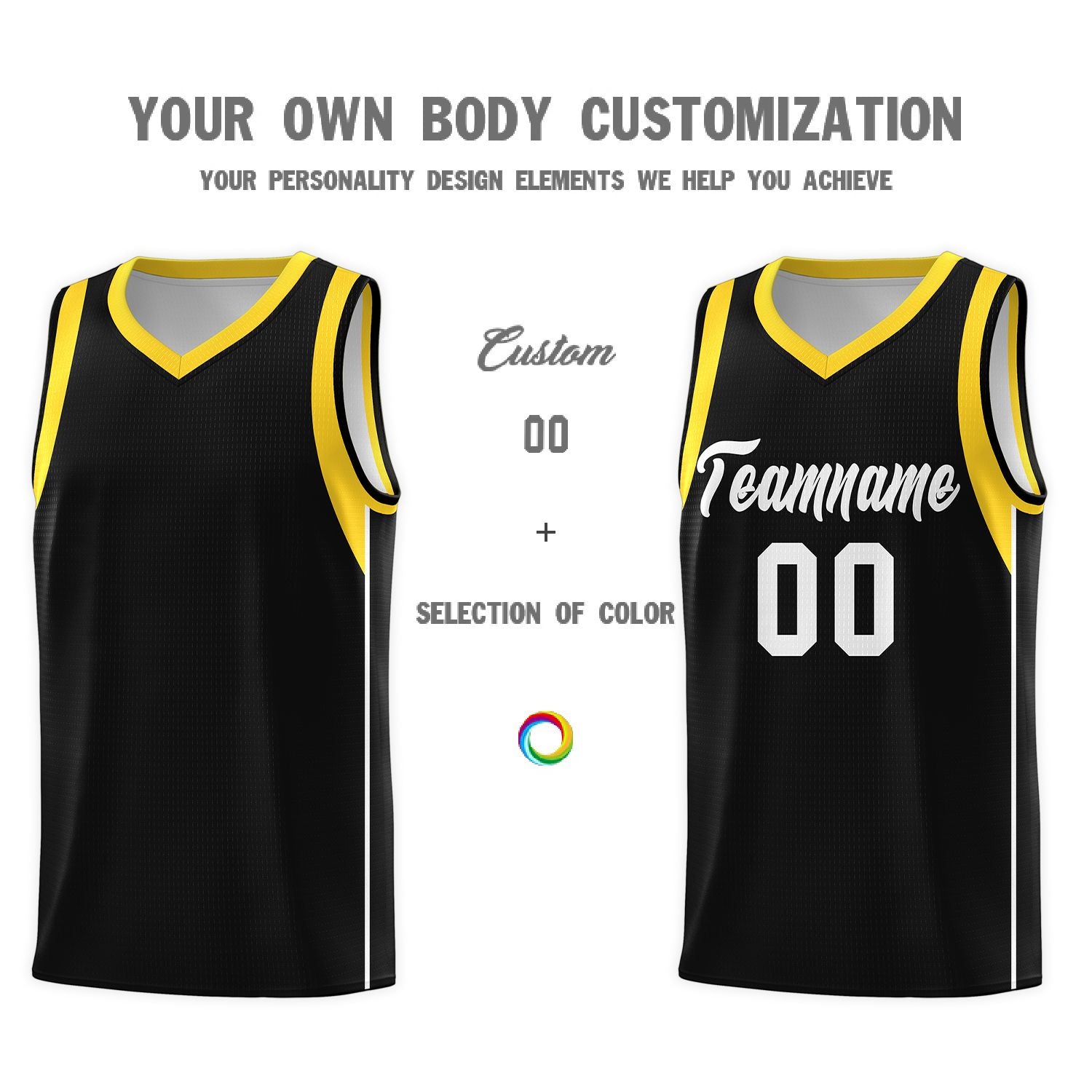 Custom Black White-Gold Sleeve Color Blocking Classic Sports Uniform Basketball Jersey