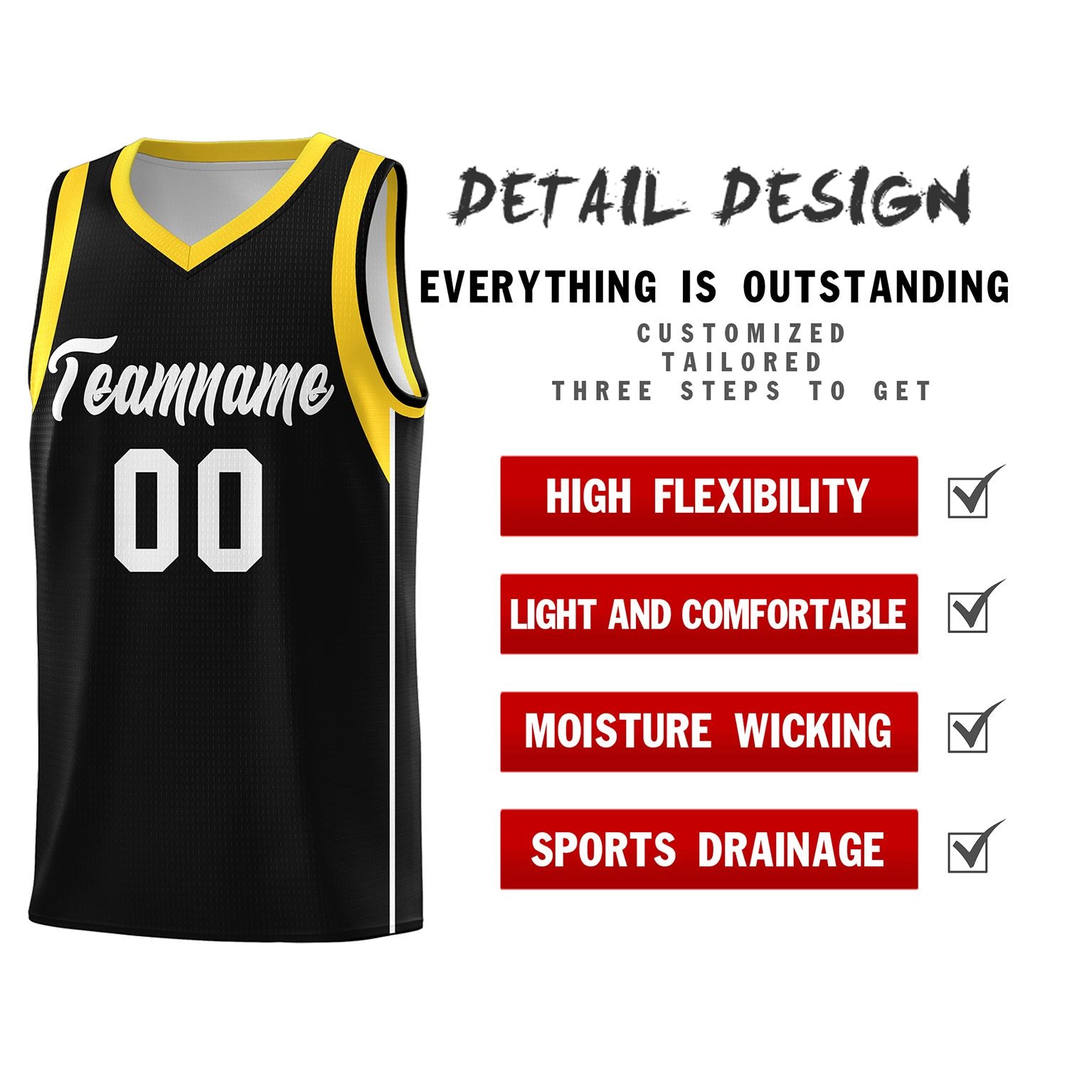 Custom Black White-Gold Sleeve Color Blocking Classic Sports Uniform Basketball Jersey