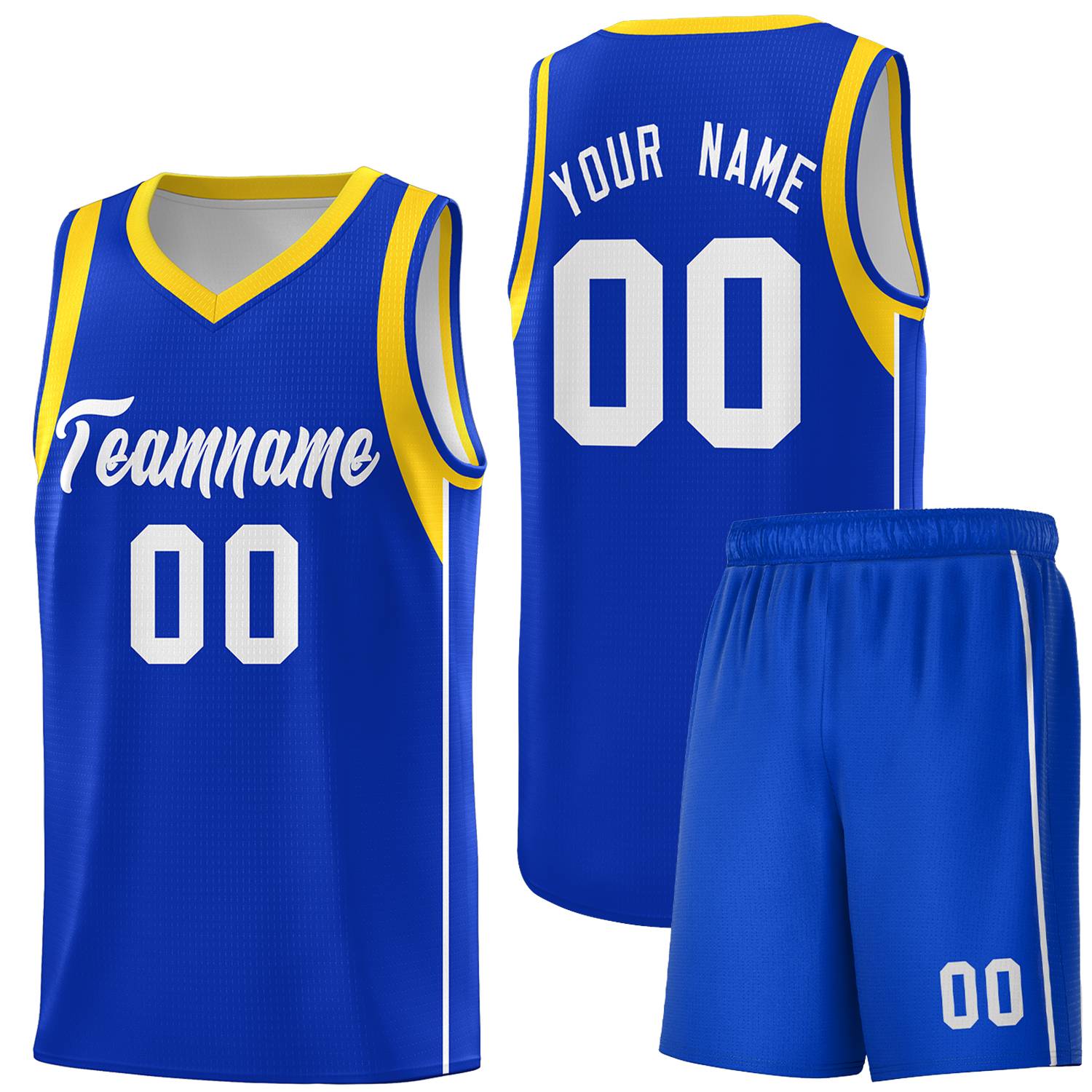 Custom Royal White-Gold Sleeve Color Blocking Classic Sports Uniform Basketball Jersey