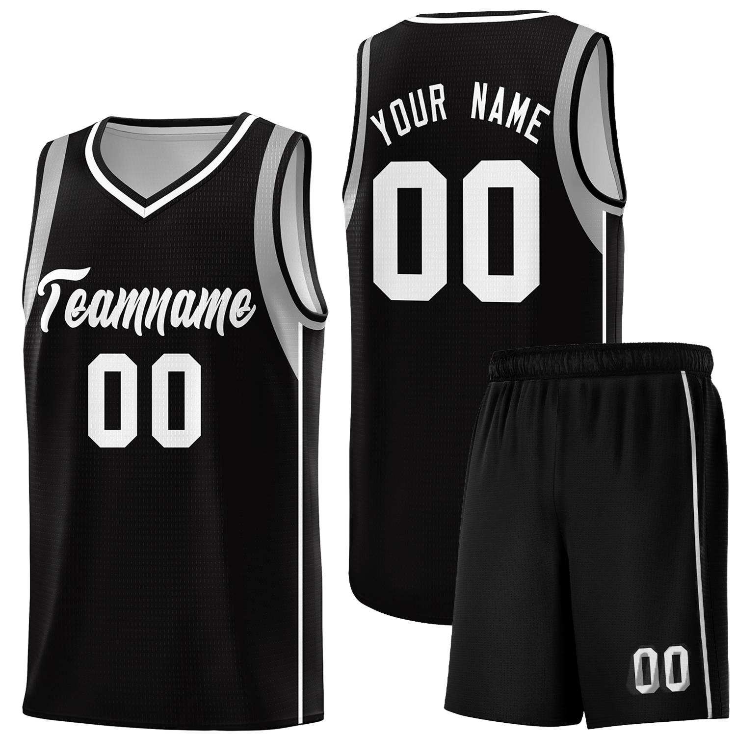 Custom Black White-Gray Sleeve Color Blocking Classic Sports Uniform Basketball Jersey