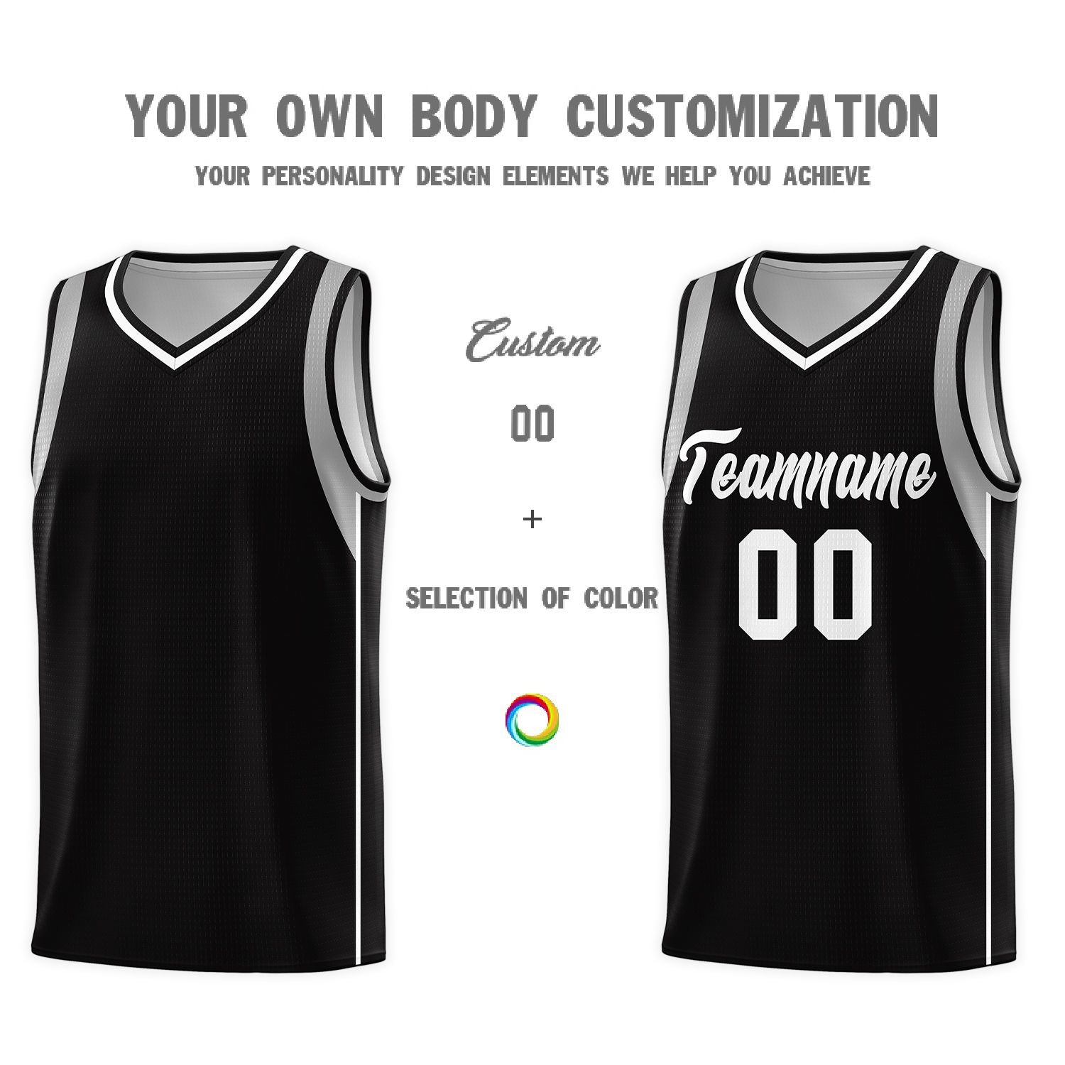 Custom Black White-Gray Sleeve Color Blocking Classic Sports Uniform Basketball Jersey