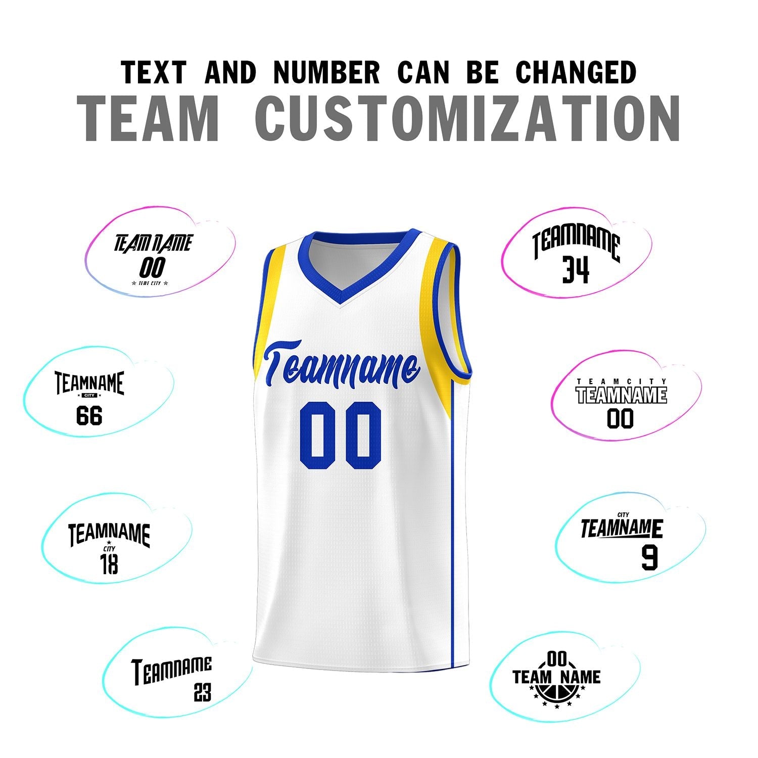 Custom White Royal-Gold Sleeve Color Blocking Classic Sports Uniform Basketball Jersey