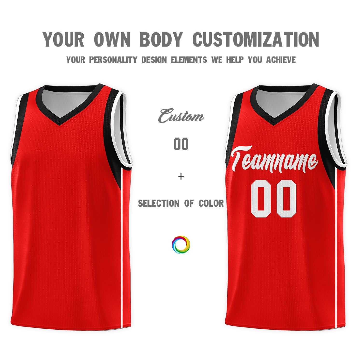 Custom Red White Sleeve Color Blocking Classic Sports Uniform Basketball Jersey