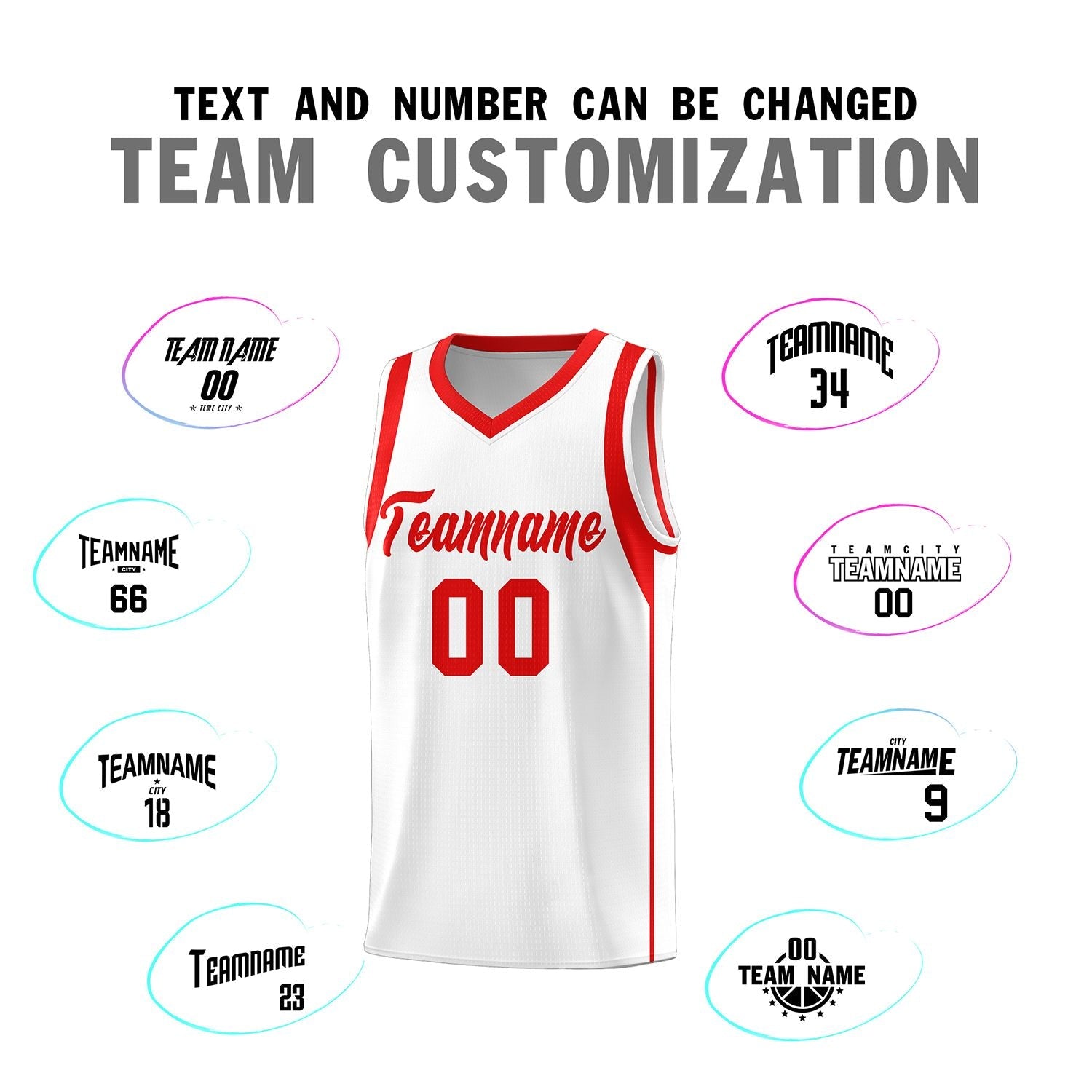 Custom White Red Sleeve Color Blocking Classic Sports Uniform Basketball Jersey