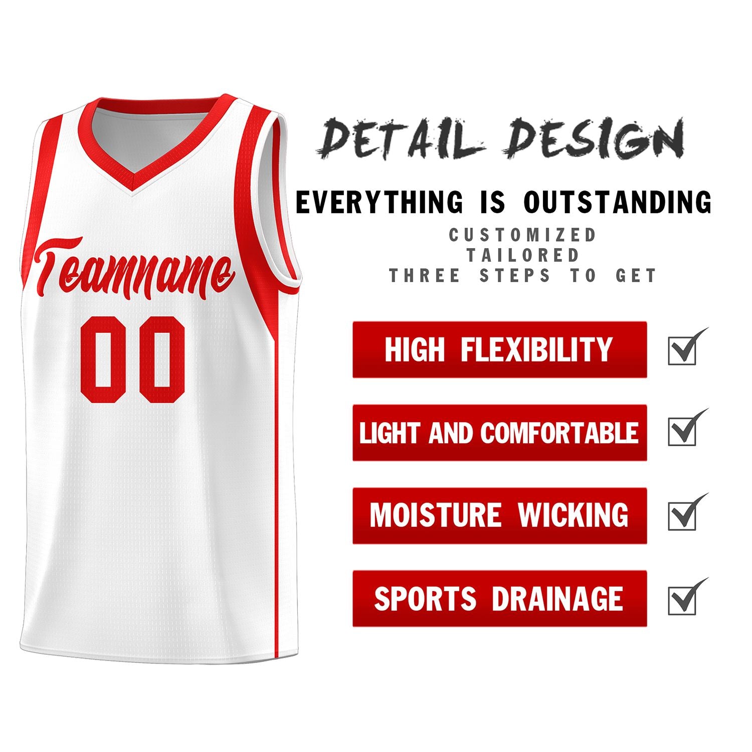 Custom White Red Sleeve Color Blocking Classic Sports Uniform Basketball Jersey