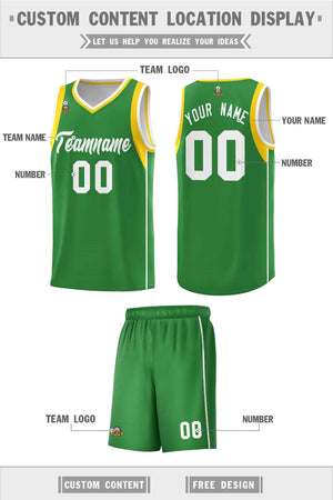 Custom Kelly Green White-Gold Sleeve Color Blocking Classic Sports Uniform Basketball Jersey