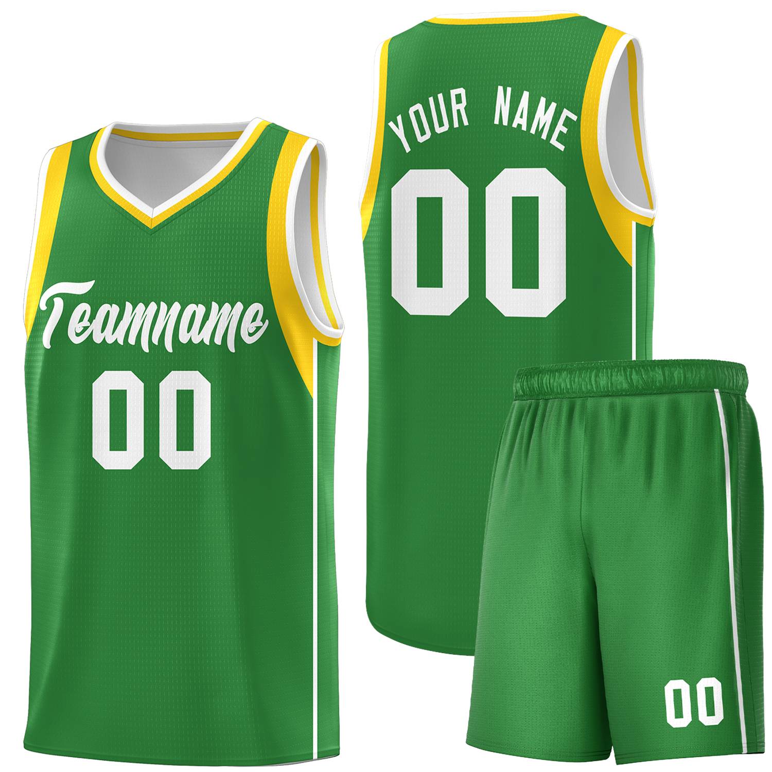 Custom Kelly Green White-Gold Sleeve Color Blocking Classic Sports Uniform Basketball Jersey