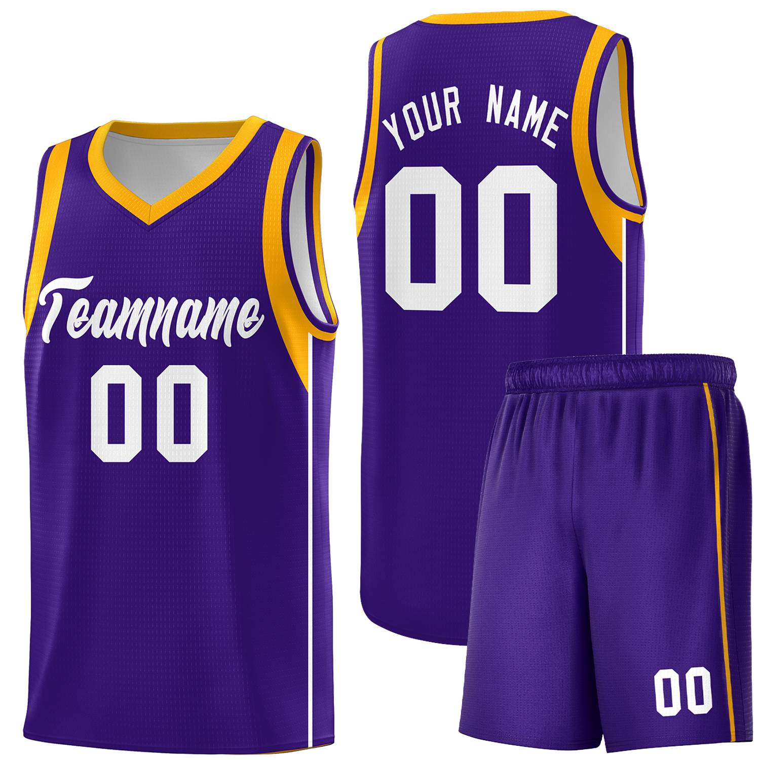 Custom Purple White-Gold Sleeve Color Blocking Classic Sports Uniform Basketball Jersey