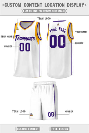 Custom White Purple-Aqua Sleeve Color Blocking Classic Sports Uniform Basketball Jersey