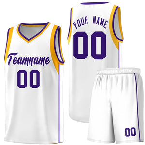 Custom White Purple-Aqua Sleeve Color Blocking Classic Sports Uniform Basketball Jersey