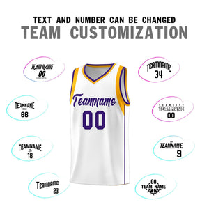 Custom White Purple-Aqua Sleeve Color Blocking Classic Sports Uniform Basketball Jersey