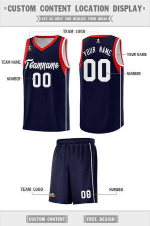 Custom Navy White-Red Sleeve Color Blocking Classic Sports Uniform Basketball Jersey