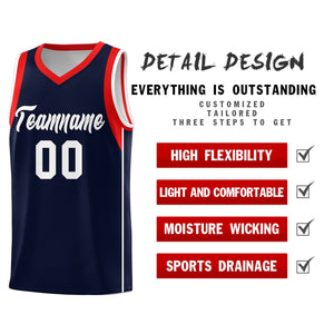 Custom Navy White-Red Sleeve Color Blocking Classic Sports Uniform Basketball Jersey